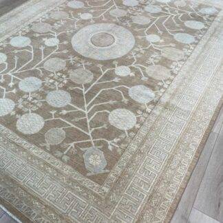 Lovely soft brown color Peshawar Rug 8.11x11.10 handmade carpet