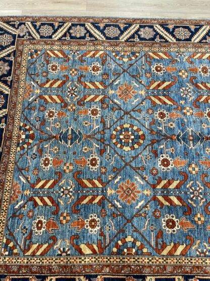 Handwoven Afghan Wool Rug – 6.10x9.6 ft | Authentic Geometric Floral Design from Northern Afghanistan