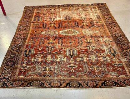 Vintage Serapi Heriz Rug | Distressed Antique Persian Carpet | 1920s Handwoven Wool | 9.7x11.9 ft | Large Oriental Area Rug - Image 3