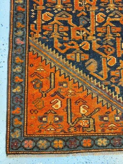 Vintage Handwoven Persian Runner Rug – Exquisite Geometric Charm in Rich Navy & Rust 3.4x9.10 - Image 2