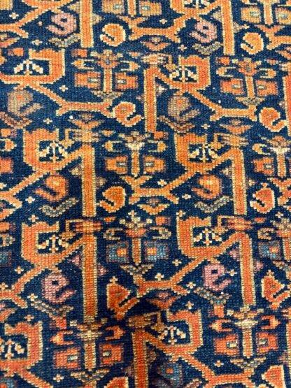 Vintage Handwoven Persian Runner Rug – Exquisite Geometric Charm in Rich Navy & Rust 3.4x9.10 - Image 3