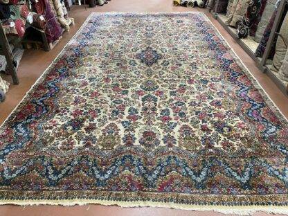 Antique Kerman rug 11x19.7 lovely carpet has some worn areas selling as is