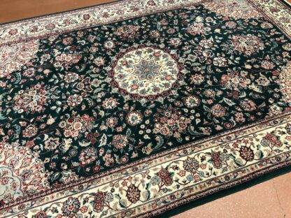 Floral Oriental Rug | Forest green rug Tabriz pattern in great condition 6x9 handmade wool rug - Image 7