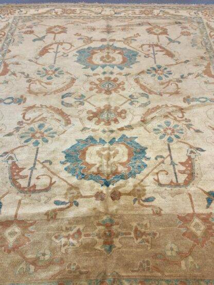 Vintage Afghan Rug 7.10x9.7 Soft Neutral Tones with Intricate Floral Motifs - Image 9