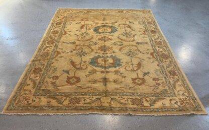 Vintage Afghan Rug 7.10x9.7 Soft Neutral Tones with Intricate Floral Motifs