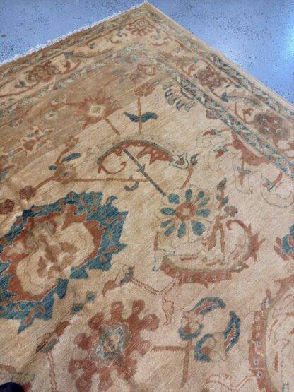 Vintage Afghan Rug 7.10x9.7 Soft Neutral Tones with Intricate Floral Motifs - Image 4