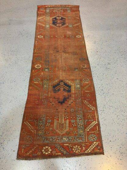 Distressed Kurdish Runner Rug 2.7x9 Handmade Wool Hallway Carpet | Vintage Tribal Boho Rug | Narrow Space Decor