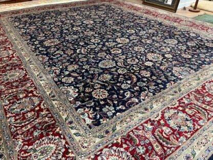 Very Fine Oriental Rug 8.2x10 Handmade Pakistani Kashann in Navy Blue & Deep Red