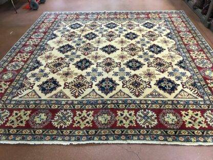 Rare Square 10x10 Size Handmade Rug in Kazak Heriz Pattern - Vintage Carpet