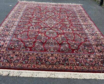 Vintage Karastan Sarouk Rug | 9x12 ft | Handwoven Wool Persian-Inspired Carpet | Classic Red Floral Design | Luxury Area Rug - Image 6