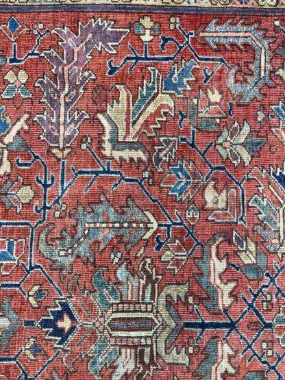 Hand-Knotted Antique Persian Heriz Rug 8x11.5 - Vintage Wool Area Carpet - Image 5