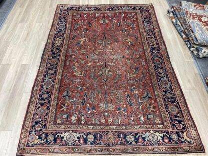 Hand-Knotted Antique Persian Heriz Rug 8x11.5 - Vintage Wool Area Carpet