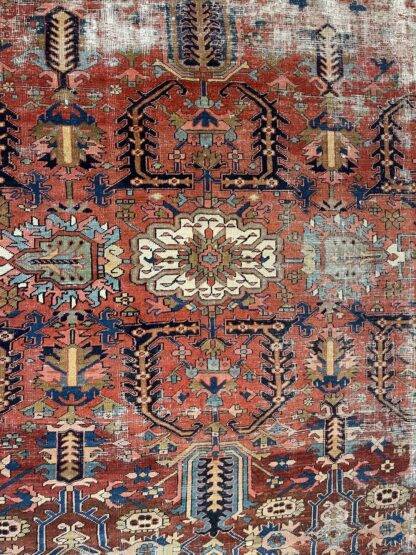 Vintage Serapi Heriz Rug | Distressed Antique Persian Carpet | 1920s Handwoven Wool | 9.7x11.9 ft | Large Oriental Area Rug - Image 4