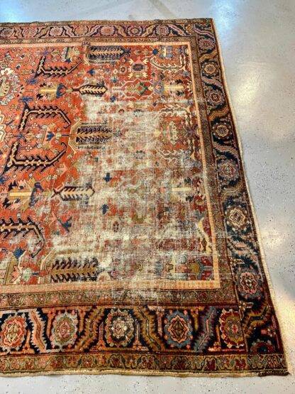 Vintage Serapi Heriz Rug | Distressed Antique Persian Carpet | 1920s Handwoven Wool | 9.7x11.9 ft | Large Oriental Area Rug - Image 5