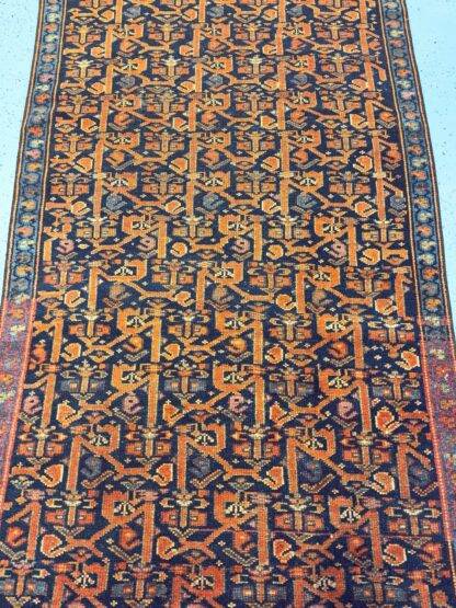 Vintage Handwoven Persian Runner Rug – Exquisite Geometric Charm in Rich Navy & Rust 3.4x9.10 - Image 6