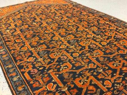 Vintage Handwoven Persian Runner Rug – Exquisite Geometric Charm in Rich Navy & Rust 3.4x9.10 - Image 7