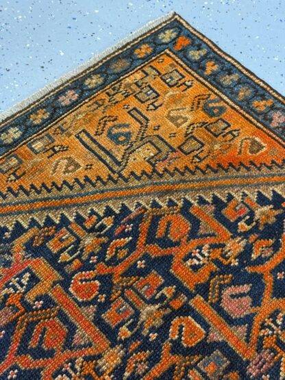 Vintage Handwoven Persian Runner Rug – Exquisite Geometric Charm in Rich Navy & Rust 3.4x9.10 - Image 8