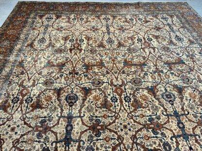 Antique Persian Tabriz Rug | Circa 1910 | Handwoven Wool | 10.8x13.10 | Low Pile | Vintage Oriental Area Rug | Luxury Home Decor - Image 9