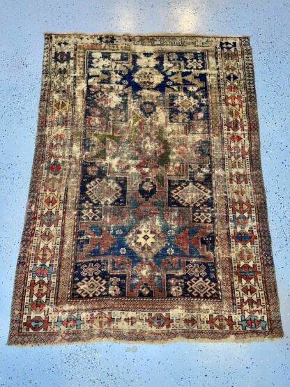 Small Distress Caucasian Kazak Rug, 2.6x2.9 ft Wool Area Rug - Image 10